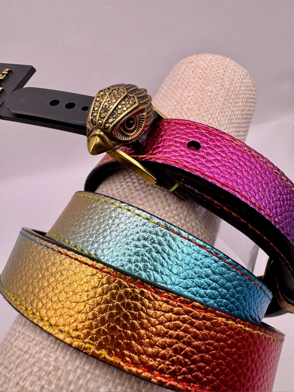 Kurt Geiger Kensington Belt Metallic Rainbow Ombré Leather Belt Eagle Head S/M
